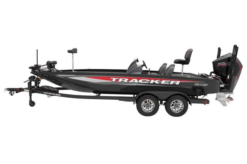 Slide: The Image of 2025 Tracker Savage 215 fishing boat on trailer, side view. - 3