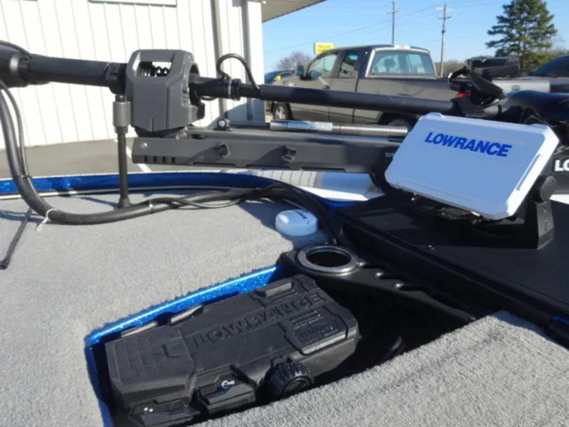 Slide: The Image of 2023 Nitro Z18 boat deck with Lowrance electronics and trolling motor. - 5