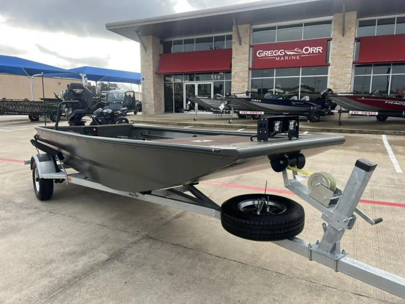 Slide: The Image of 2025 Gator Tail 17/48 Gator Series boat on trailer at dealership. - 1