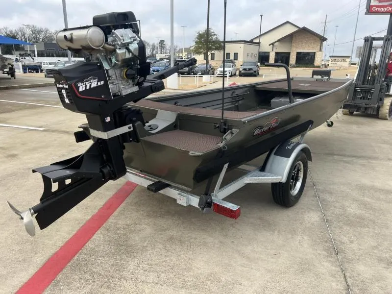 Slide: The Image of 2025 Gator Tail 17/48 Gator Series boat on trailer in parking lot. - 3