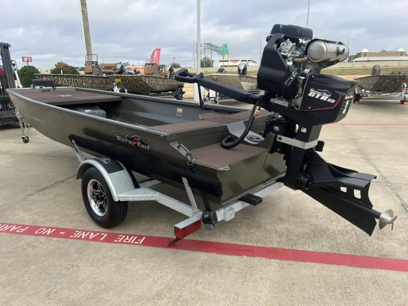 Slide: The Image of 2025 Gator Tail 17/48 Gator Series boat on trailer, outdoor display. - 5
