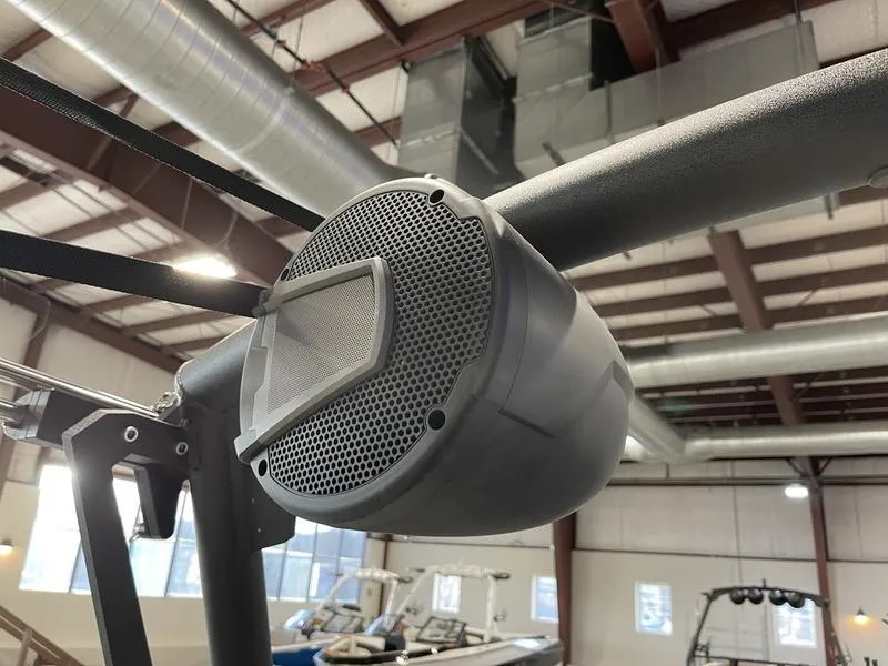 Slide: The Image of 2025 Axis T220 boat speaker in an industrial setting, showcasing modern design and acoustics. - 24