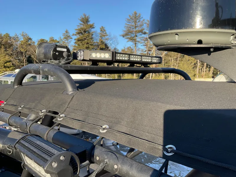 Slide: The Image of Ocean Craft Marine 9.5 M boat, 2017 model, featuring mounted lights and equipment. - 19