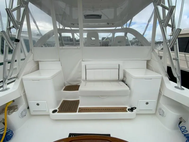 Slide: The Image of 2022 Albemarle 360 Express Fisherman boat interior with seating and storage. - 28