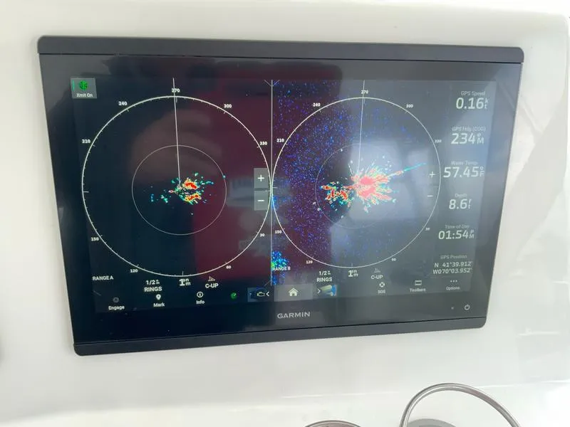 Slide: The Image of Garmin radar display on 2022 Albemarle 360 Express Fisherman boat dashboard. - 40