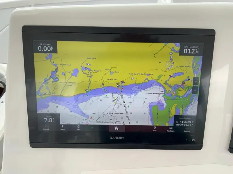 Slide: The Image of Garmin navigation display on 2022 Albemarle 360 Express Fisherman boat, showing nautical chart. - 42