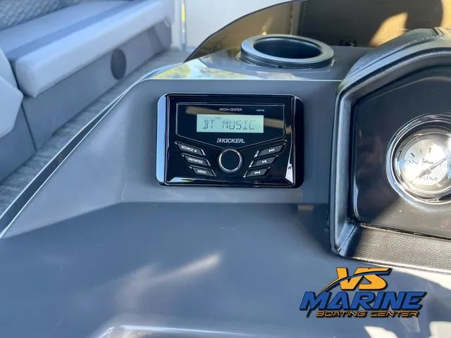 Slide: The Image of Dashboard of 2024 Bennington 22 SSR boat with gauges, VS Marine logo visible. - 25