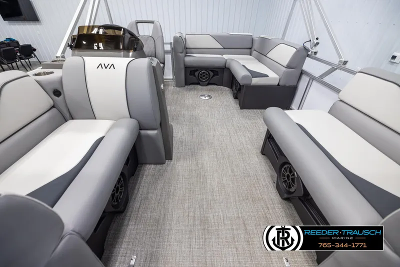 Slide: The Image of Luxurious interior of 2025 Avalon VEN CR boat with spacious seating and modern design. - 12