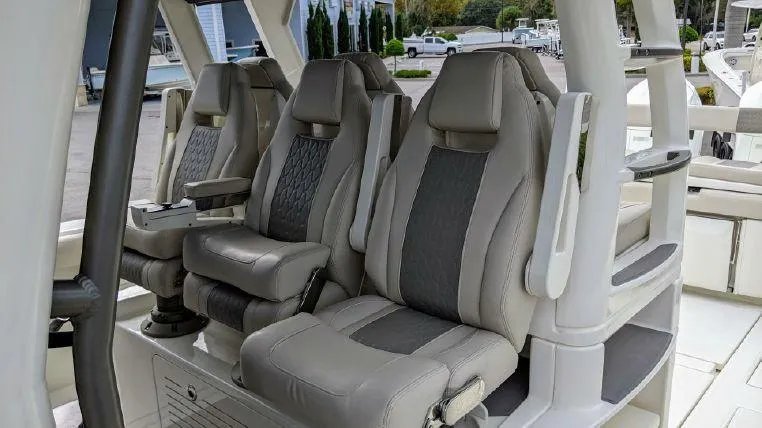 Slide: The Image of Luxurious seating on 2022 Solace 41 CS boat, featuring ergonomic design and premium materials. - 5