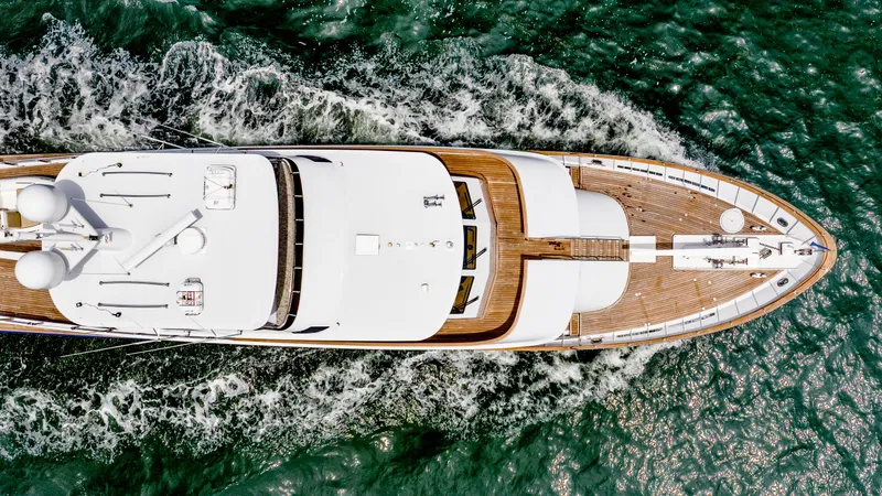 Slide: The Image of Aerial view of 1975 Stephens Brothers Expedition yacht cruising on the ocean. - 17