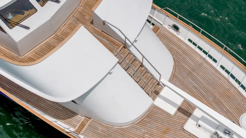 Slide: The Image of Aerial view of 1975 Stephens Brothers Expedition yacht deck with wooden finish. - 20