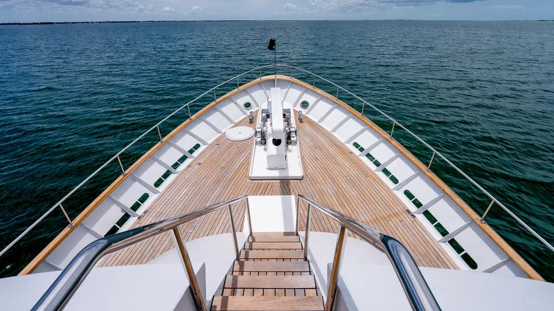 Slide: The Image of Bow view of 1975 Stephens Brothers Expedition yacht on open water. - 21