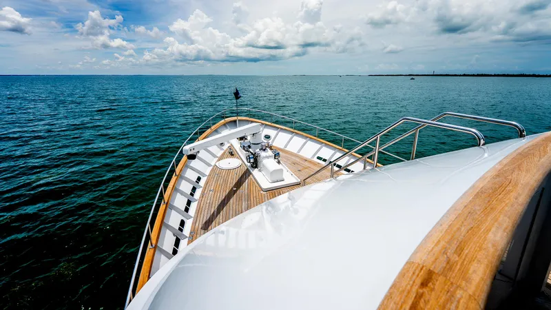Slide: The Image of Bow of 1975 Stephens Brothers Expedition yacht on open sea under cloudy sky. - 27