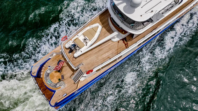 Slide: The Image of Aerial view of 1975 Stephens Brothers Expedition yacht cruising on the ocean. - 33