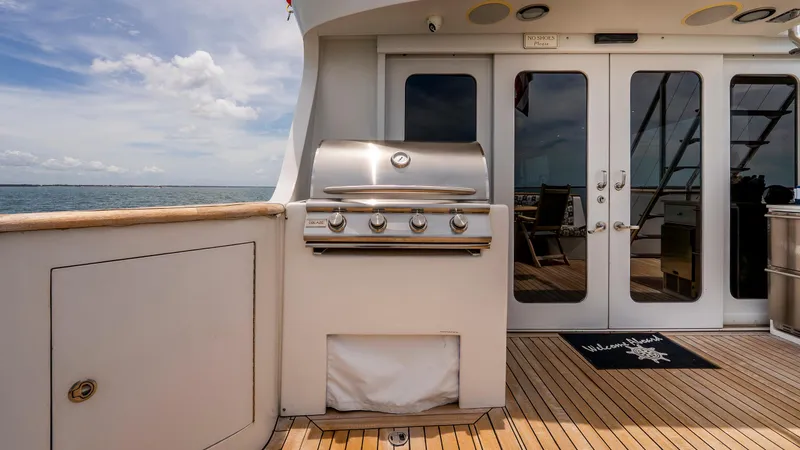 Slide: The Image of Outdoor grill on 1975 Stephens Brothers Expedition yacht deck, overlooking ocean. - 47