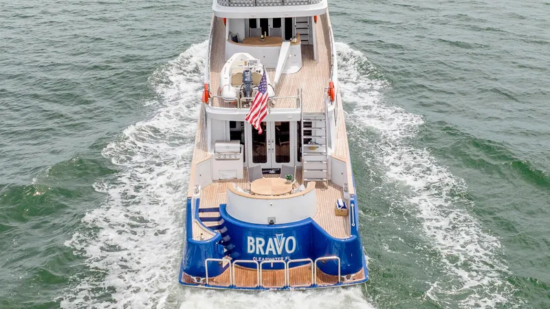 Slide: The Image of Aerial view of 1975 Stephens Brothers Expedition yacht "Bravo" cruising on the ocean. - 7