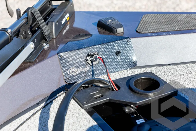 Slide: The Image of 2025 G3 Sportsman 1610 boat dashboard with wiring and cup holder. - 36