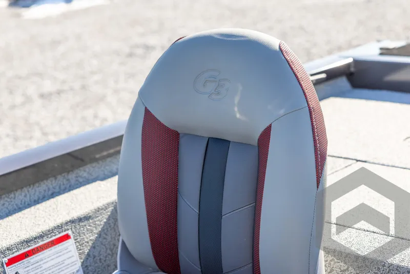 Slide: The Image of 2025 G3 Sportsman 1610 boat seat with red and gray upholstery. - 40