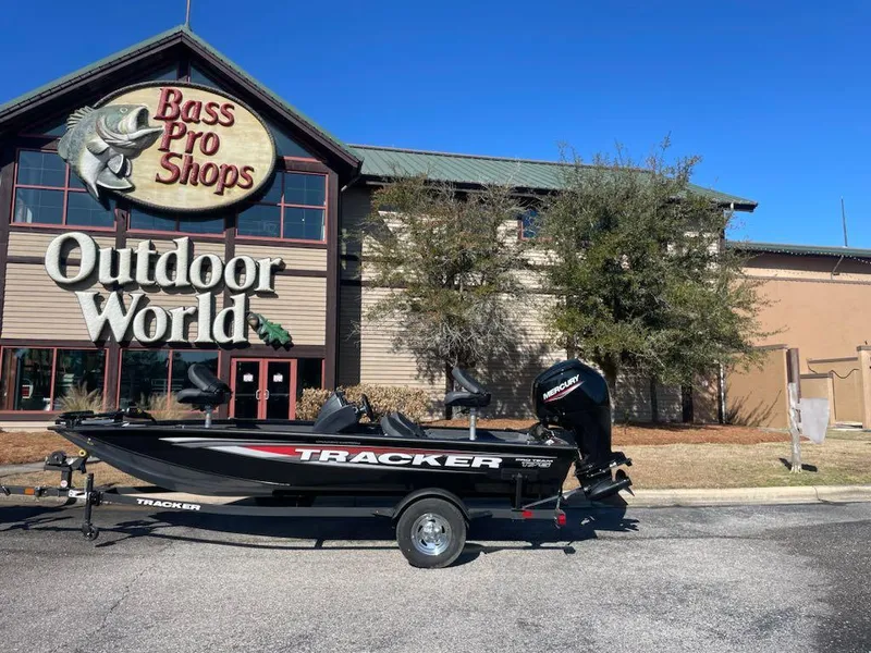 The Image of 2025 Tracker Pro Team 175 Crappie Edition boat outside Bass Pro Shops. - 0