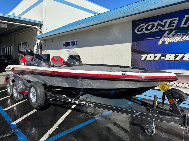 Slide: The Image of Close-up of 2025 Ranger Z521 boat equipment with a clear blue sky background. - 5