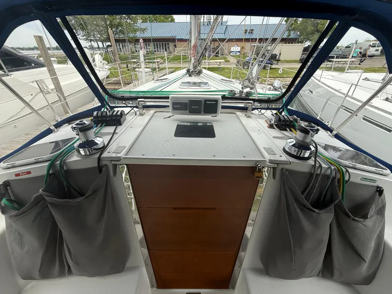 Slide: The Image of Cockpit of 2001 Catalina 42 MkII sailboat with winches and navigation equipment. - 13