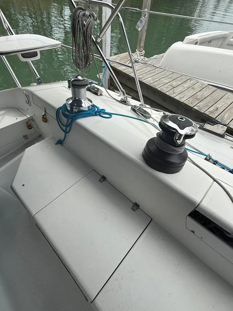 Slide: The Image of Cockpit of 2001 Catalina 42 MkII sailboat with winches and ropes. - 17
