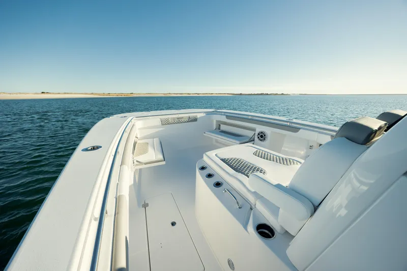 Slide: The Image of 2025 Caymas 34 CT boat interior on calm ocean waters. - 20