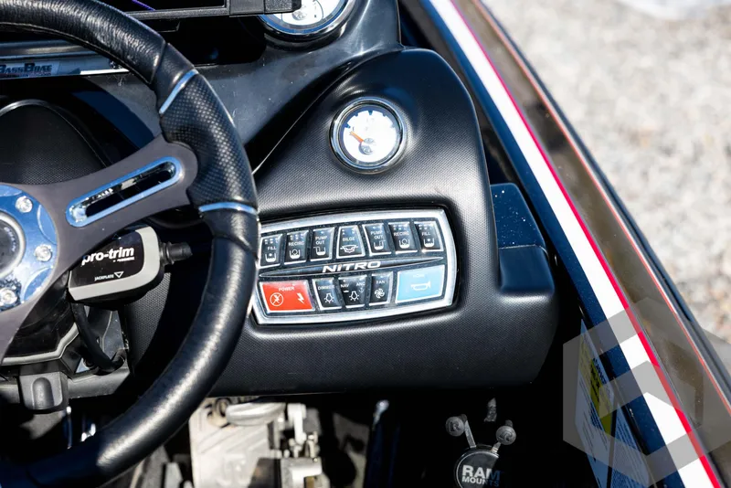 Slide: The Image of 2017 Nitro Z21 Z-PRO boat dashboard with steering wheel and control panel. - 45