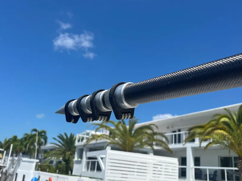 Slide: The Image of Close-up of Blackwater 43 boat part against a clear blue sky, 2018 model. - 40