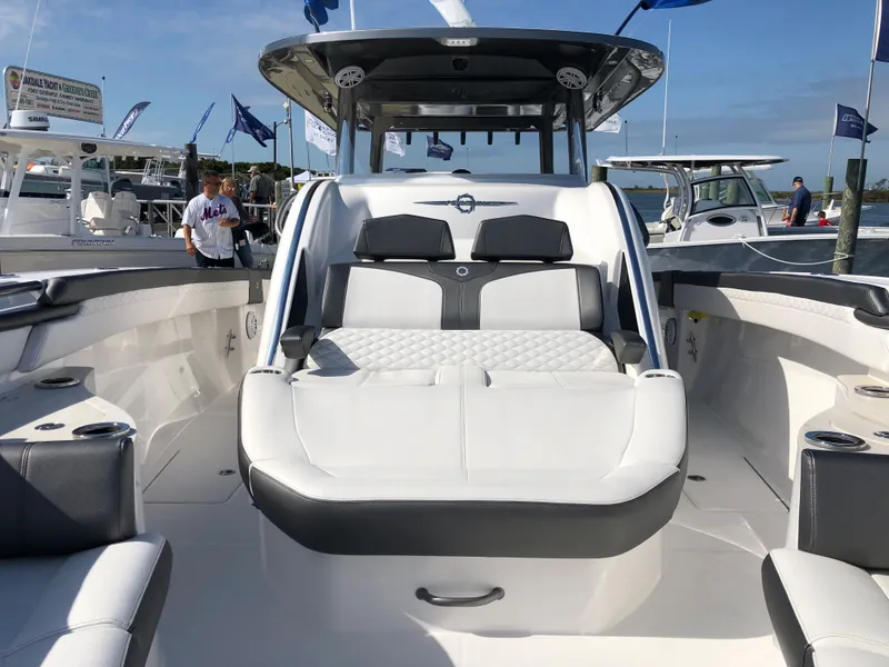 Slide: The Image of 2020 Fountain 43 NX boat interior with luxurious seating and modern design. - 7