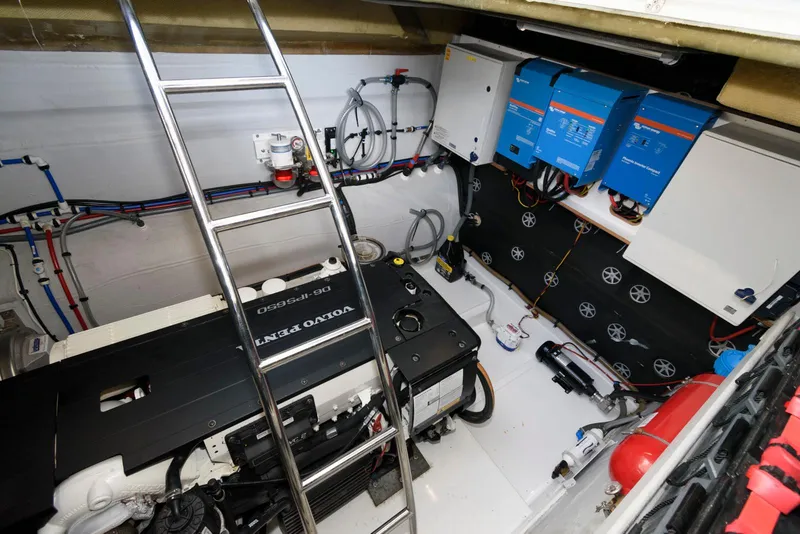 Slide: The Image of Engine room of 2022 Fountaine Pajot MY6 with Volvo Penta engine and electrical systems. - 49