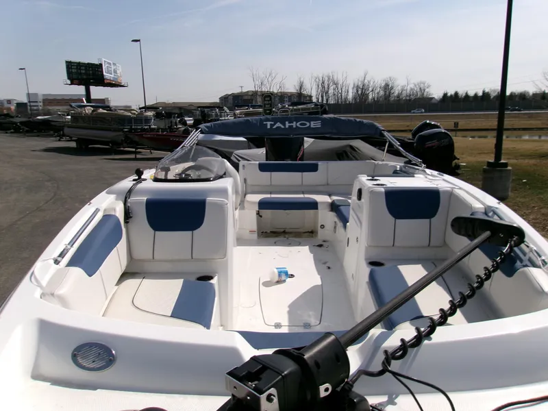 Slide: The Image of Tahoe 1950 boat, 2023 model, with spacious seating and modern design. - 2