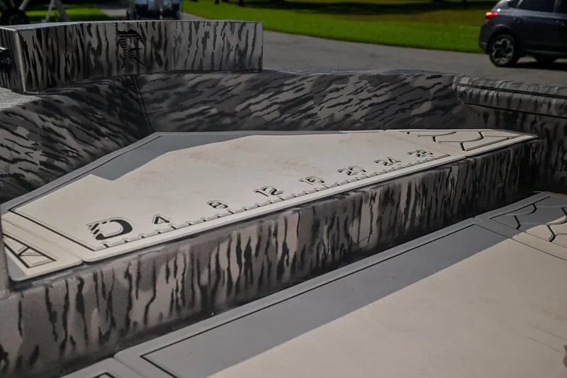 Slide: The Image of 2024 Reaper Boats TIMBER REAPER 756 interior with measurement markings, showcasing rugged design. - 7