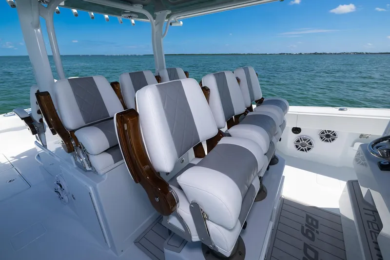Slide: The Image of Luxury seating on 2024 Freeman 47 boat with ocean view. - 25
