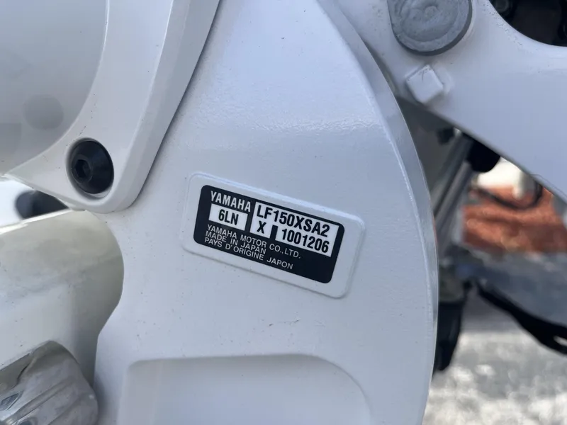 Slide: The Image of Yamaha motor label on a 2025 Cobia 240 CC boat engine. - 9
