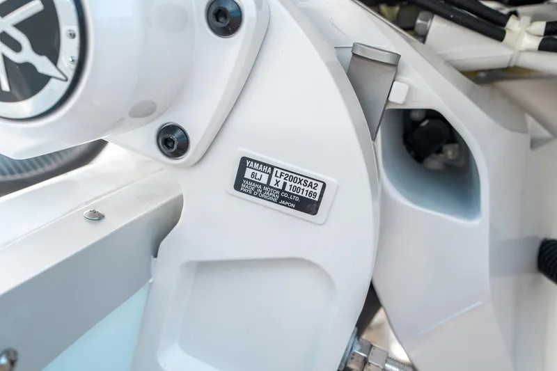 Slide: The Image of Close-up of Yamaha motor part on 2025 Sea Hunt GAMEFISH 27 CB boat. - 41