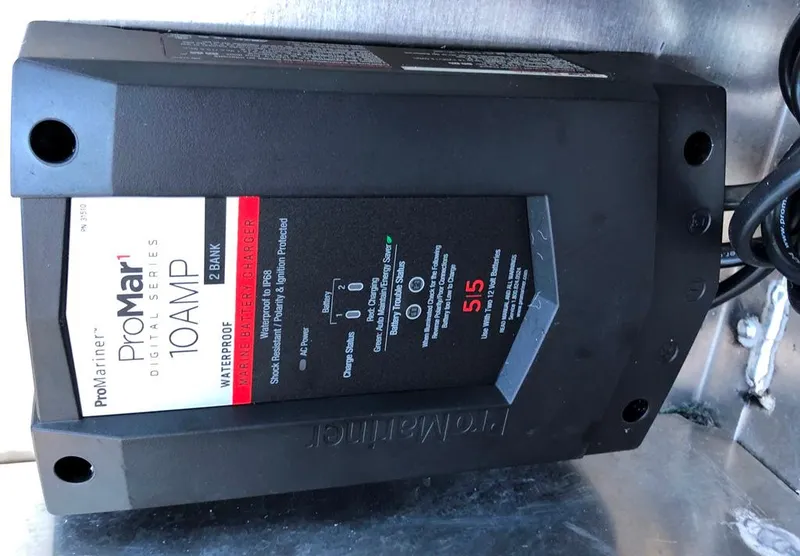 Slide: The Image of On board dual bank battery charger, ProMariner 10 Amp model. - 18