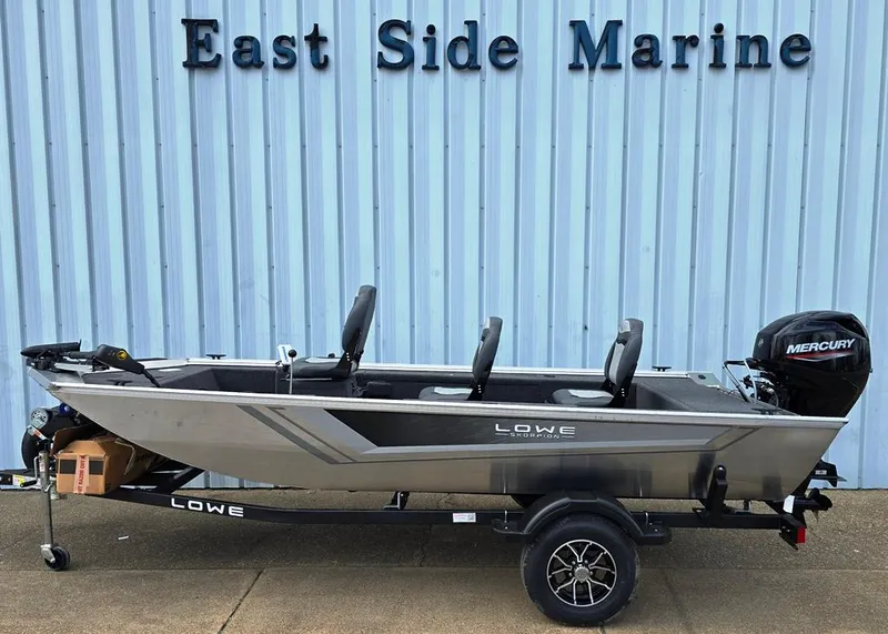 Slide: The Image of 2025 Lowe Skorpion Stick Steer boat at East Side Marine. - 2