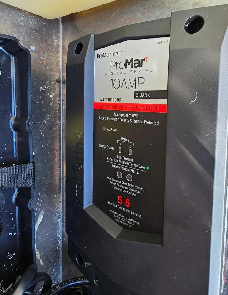 Slide: The Image of ProMariner ProMar1 10AMP charger in 2025 Lowe 1860 Legacy boat. - 10