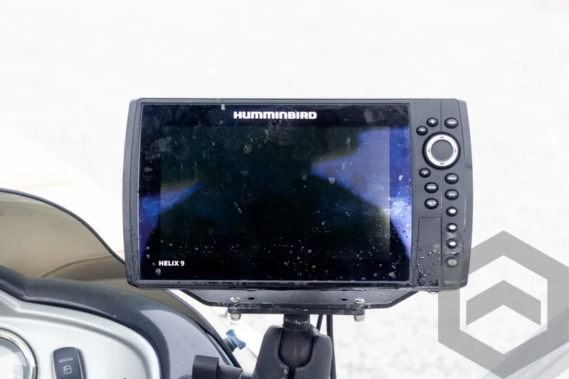 Slide: The Image of Humminbird Helix 9 fish finder on 2020 Sun Tracker Fishin' Barge 22 DLX. - 41