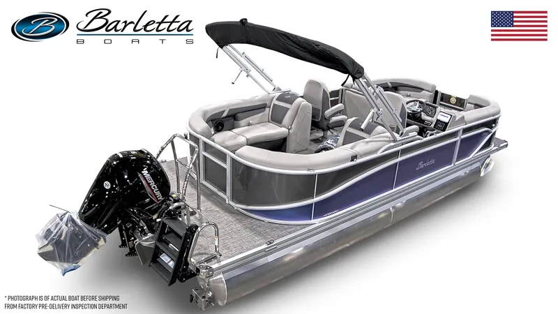 Slide: The Image of 2024 Barletta C22QC pontoon boat with sleek design and modern features. - 3
