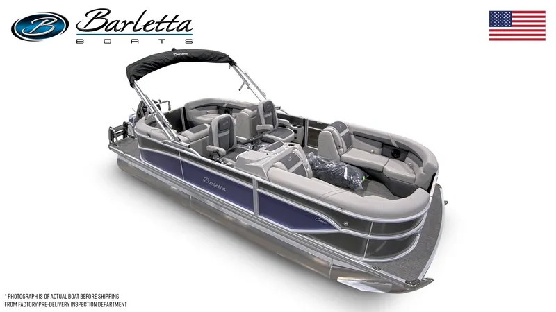 Slide: The Image of 2024 Barletta C22QC pontoon boat with sleek design and comfortable seating. - 4