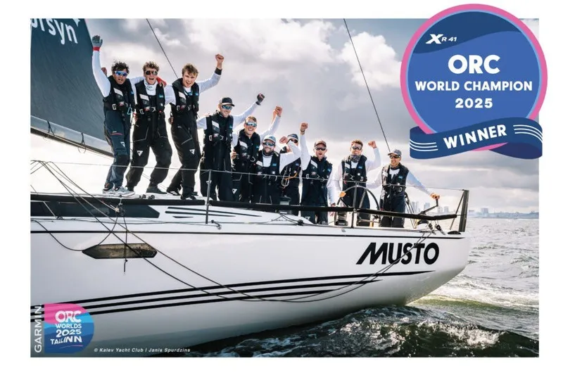 Slide: The Image of Crew celebrating on X-Yachts XR 41, ORC World Champion 2025, sailing in open waters. - 7
