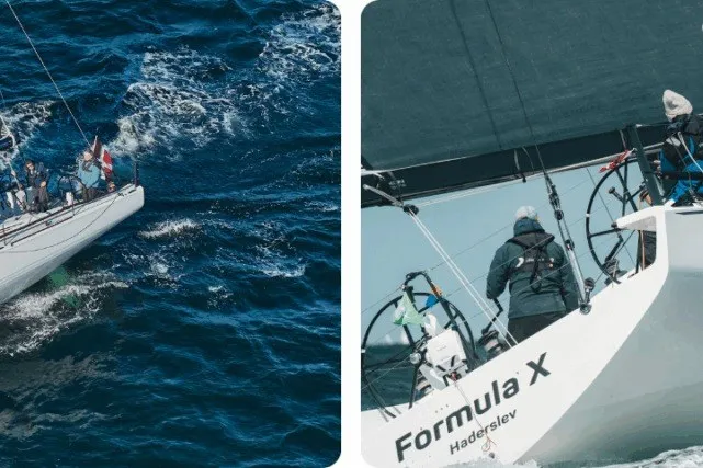 Slide: The Image of Sailing yacht X-Yachts XR 41, 2027 model, navigating ocean waters with crew on deck. - 6