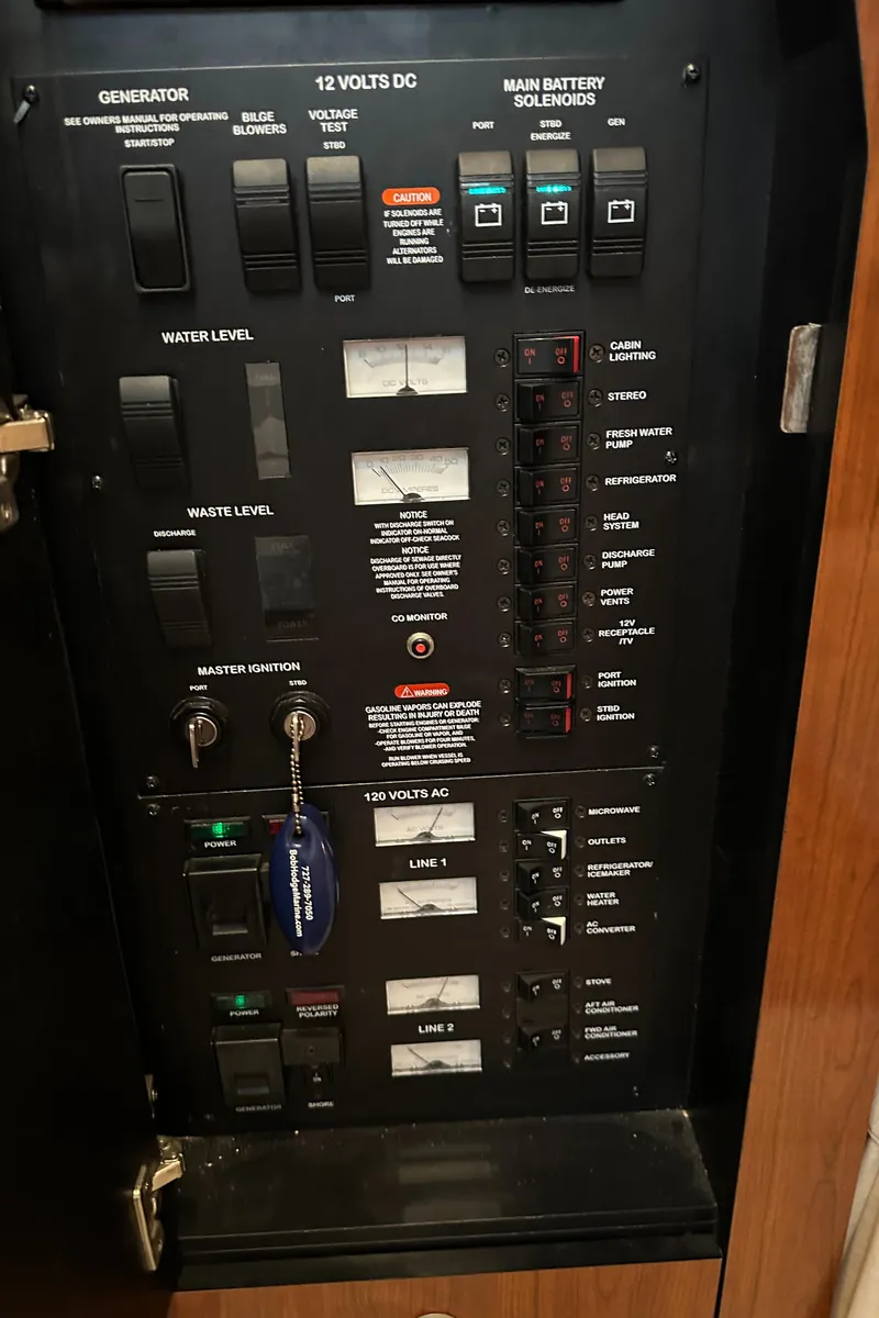 Slide: The Image of Electrical control panel of a 2008 Sea Ray 340 Sundancer boat. - 21