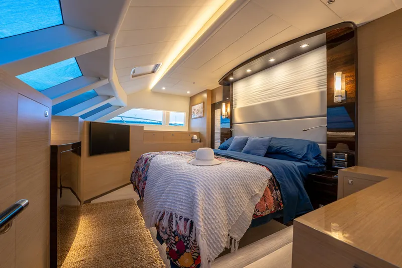 Slide: The Image of Luxurious bedroom interior on 2020 Horizon PC60 yacht with modern design and skylights. - 16