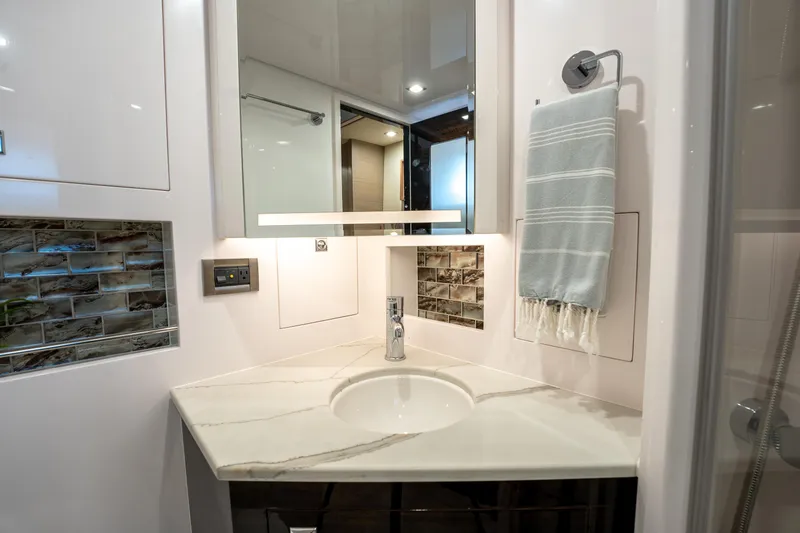 Slide: The Image of Modern bathroom vanity in Horizon PC60, 2020 model, with marble countertop and elegant fixtures. - 48