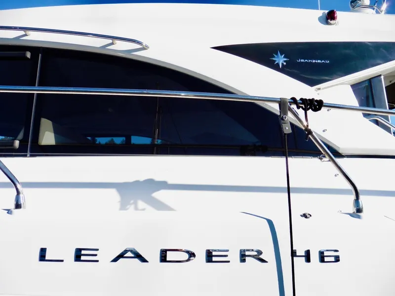 Slide: The Image of 2017 Jeanneau Leader 46 yacht side view with branding details. - 3