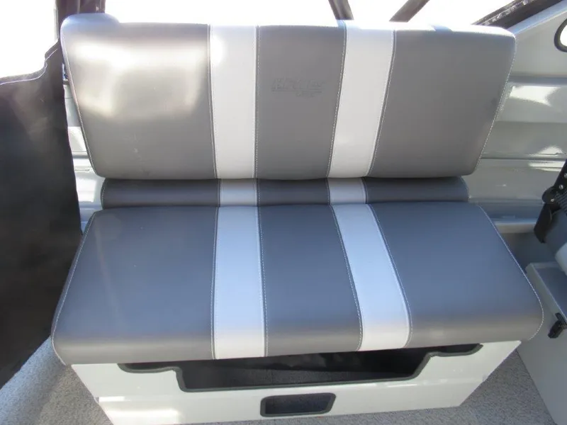 Slide: The Image of 2025 Hewescraft 200 PRO V ET boat seat with gray and white upholstery. - 14