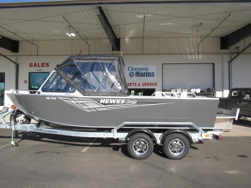 Slide: The Image of 2025 Hewescraft 200 PRO V ET boat on trailer at Clemens Marina. - 2